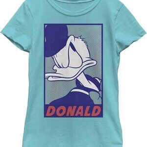 DISNEY Donald Duck Face Girls Comic Pop T-Shirt XL 14/16 Tee NEW Tahiti Blue